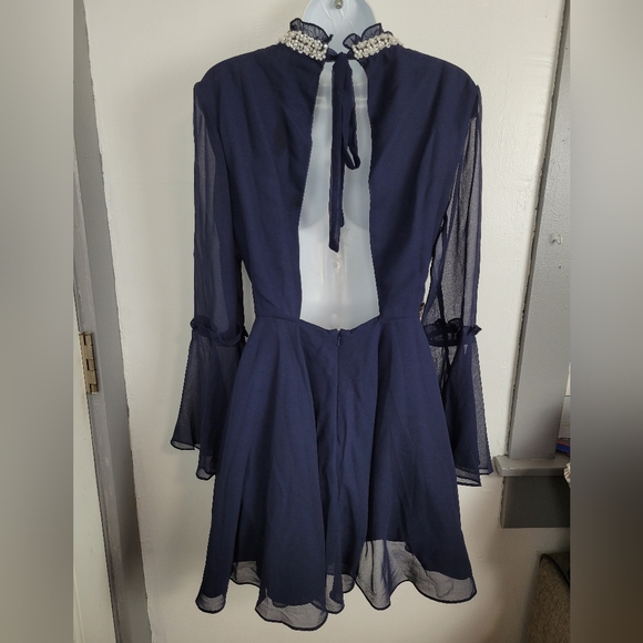 ASOS Tall Embellished Frill Neck Fluted Sleeve Mini Dress - Picture 4 of 15